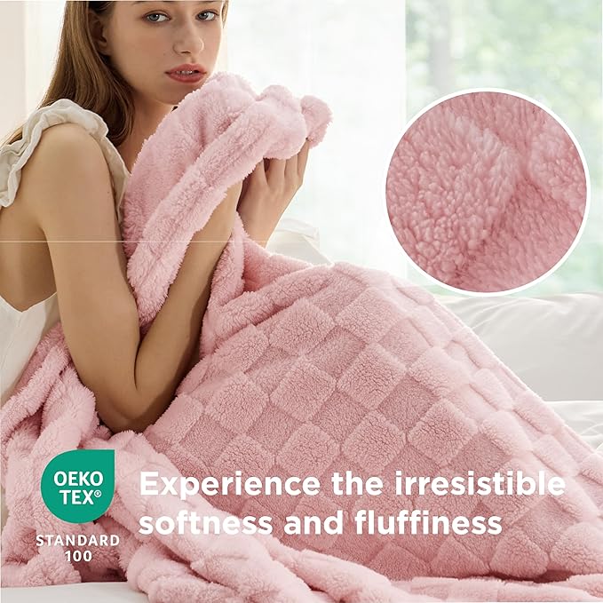 Bedsure GentleSoft Blush Pink Throw Blanket for Couch - Checkered Fleece Blankets Gifts for Women Men Girls, Cute Soft Cozy Throw for Bedroom Home Decor Gifts, 50x60 Inches