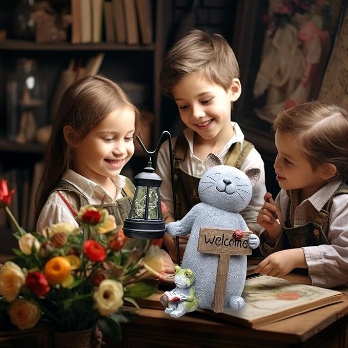 Cat Garden Statue with Solar Lantern: Cat Outdoor Figurine Decorations -Solar Garden Statue Decor for Patio,Balcony,Yard, Lawn - Gift for Mom, Grandma,Women, Housewarming,Birthday