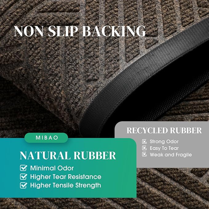 Mibao Front Door Mat Outside Entrance, Durable Outdoor Indoor Mat, Low Profile Heavy Duty Doormat, Non-Slip, Traps Dirt and Moisture, Easy Clean Patio Porch Entryway Mat, 36" x 24", Brown