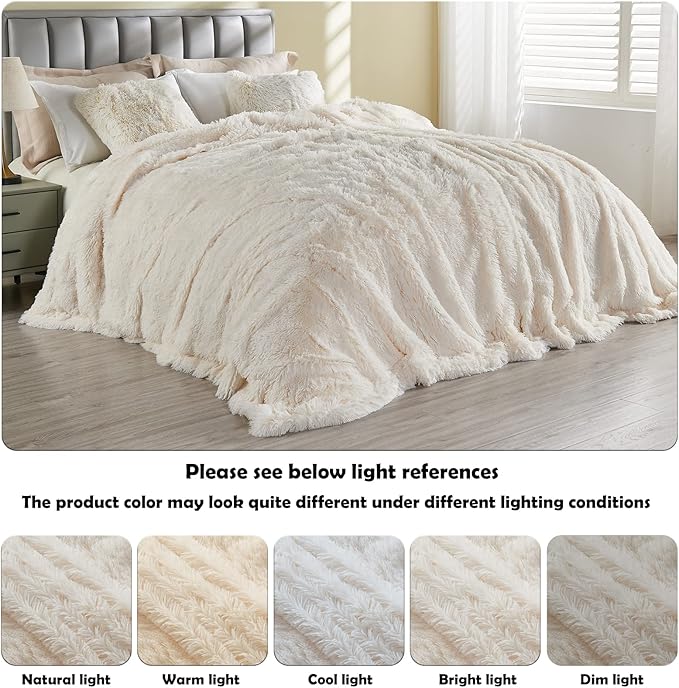 GONAAP Fuzzy Faux Fur Throw Blanket Ivory Super Soft Cozy Plush Fuzzy Shaggy Blanket for Couch Sofa Bed (Ivory, Throw(40"x50"))
