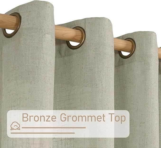 LAMIT 95 Inches Long Sheer Linen Curtains for Living Room 2 Panels, Light Filtering Country Rustic Drapes Farmhouse Window Treatment with Bronze Grommet for Bedroom, Sage Grey, 52 x 95 Inch