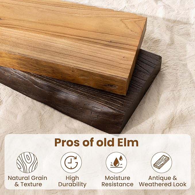 Fun Memories 40" Floating Shelves for Wall, Live Edge Solid Elm Wood Floating Shelf with Invisible Bracket, Wall Mounted Display Wooden Shelves for Bathroom, Kitchen, Bedroom, Walnut Color, Set of 1