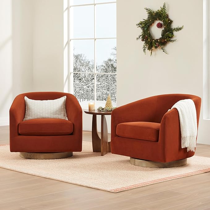 CHITA Swivel Accent Chair, FSC Certified Upholstered Velvet Barrel Chair for Living Room Set of 2, Fully Assembled, Burnt Orange