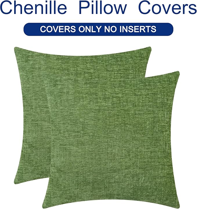 CaliTime Throw Pillow Covers Decorative 24 X 24 Inches Pack of 2 Cozy Chenille Cushion Cases for Couch Sofa Bed Living Room Home Forest Green