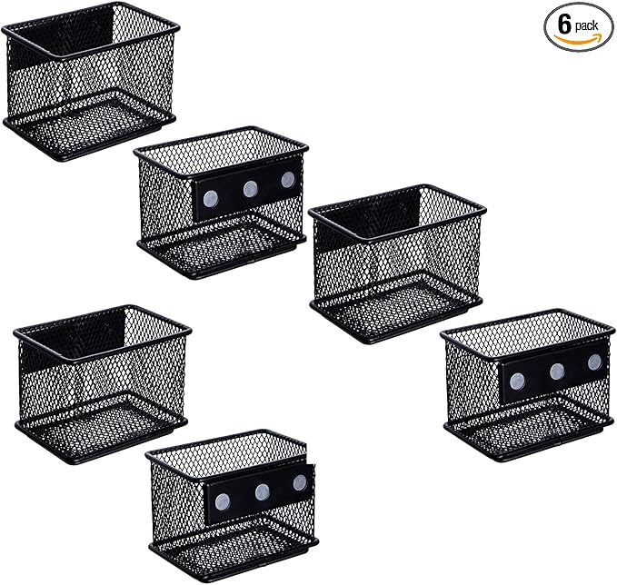 dedoot 6 Pack Magnetic Pen Holder, 3.45x2.3x2.6inch Magnetic Basket Locker Organizer Metal Mesh Pencil Memo Holder for Whiteboard, Fridge, Desk, Offices