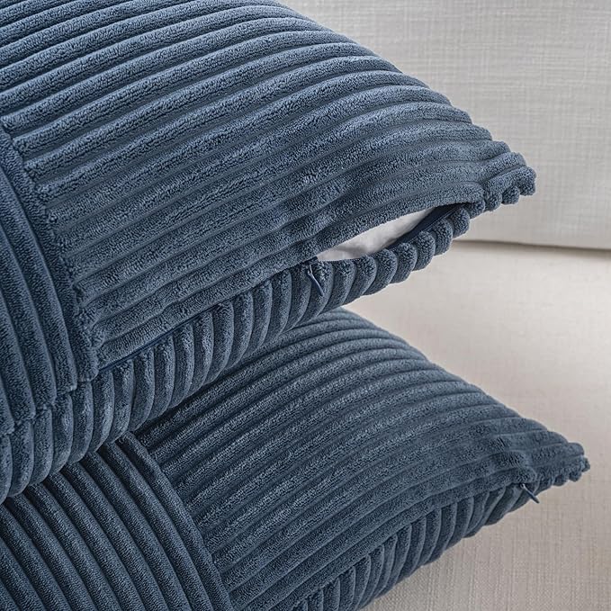 Fancy Homi 2 Packs Dusty Blue Lumbar Decorative Throw Pillow Covers 12x20 Inch for Couch Bed Sofa, Rustic Farmhouse Boho Home Decor, Soft Striped Corduroy Rectangle Accent Cushion Case 30x50 cm
