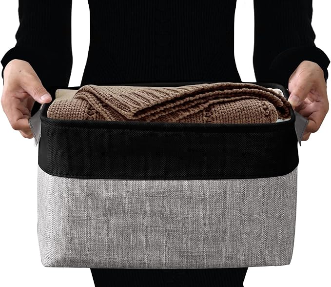 DECOMOMO Storage Baskets for Shelves - Fabric Closet Organizers and Storage Bins, Perfect Baskets for Organizing Closet Toys Nursery (Grey and Black, Large - 4 Pack)