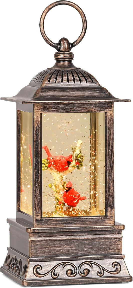 Christmas Snow Globe Cardinal Lantern, Glitter Lighted Christmas Decorations for Home with Music, Light Up Musical Snowglobe Cardinal Décor