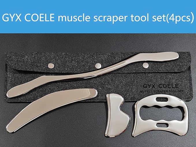 4 in 1 Stainless Steel Gua Sha Muscle Scraper Tool, Professional IASTM Physical Therapy Tool Set for Massage and Scraping