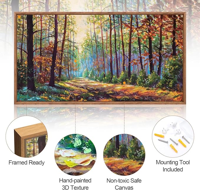 Aurlan Forest Landscape Hand Painted Framed Wall Decor(40"x20"), Large Abstract Birch Tree 3D Textured Oil Painting on Canvas Artwork, Modern Nature Plant Wall Art for Office Living Room Bedroom