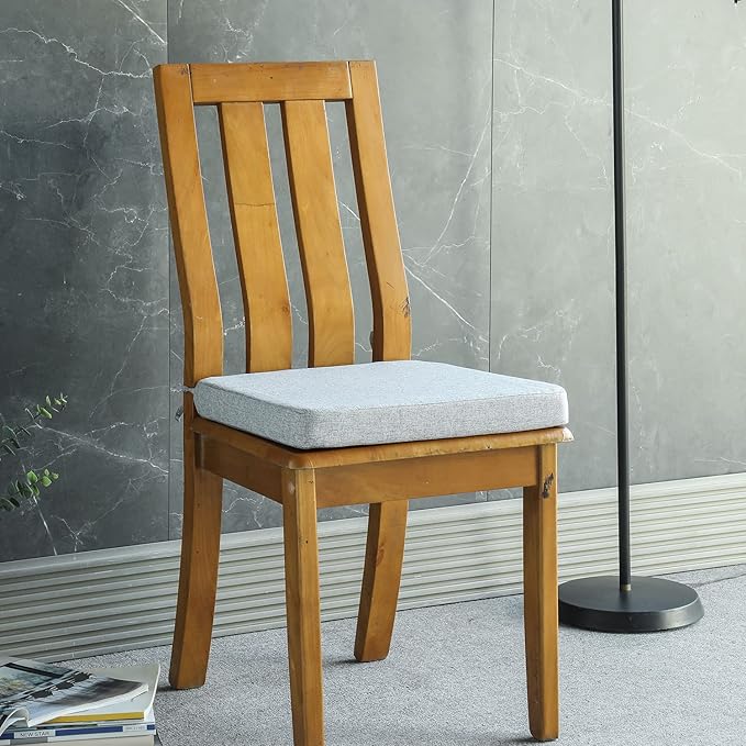 Chair Cushion for Dining Chairs with Ties Non Slip Memory Foam Kitchen Room Chair Pads 2 Pack 17x16 Inch, Light Gray