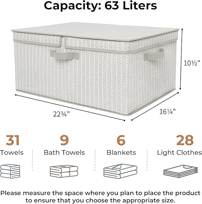 GRANNY SAYS Closet Storage Bins with lids, Fabric Storage Box with Lid, Clothes Bins Storage for Closet, Shelf Baskets for Living Room Wardrobe Shelves, Jumbo, Gray/White, 1-Pack