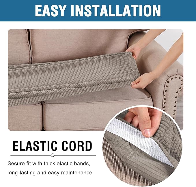 H.VERSAILTEX Super Stretch Individual Seat Sofa Covers Couch Slipcover Sets Thick Jacquard Textured Twill Fabric (2 Piece Large Sofa Cushion Covers, Taupe)