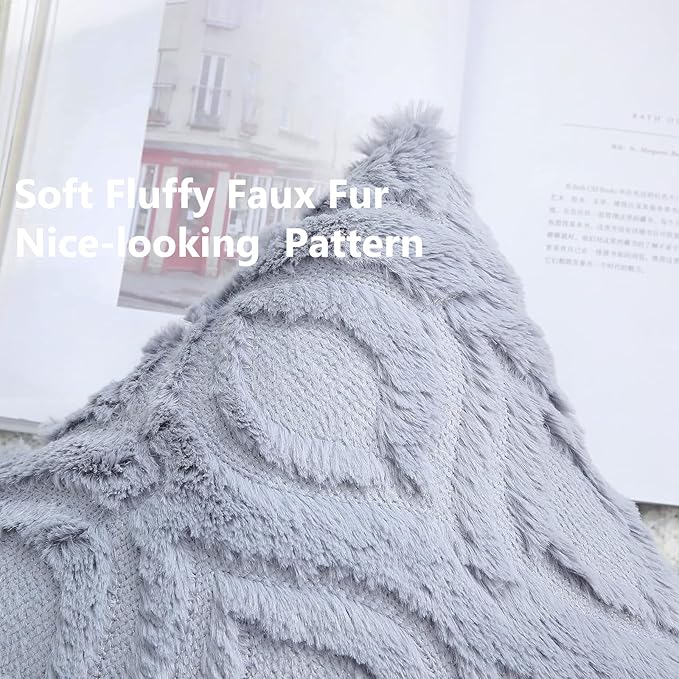 decorUhome Fall Throw Pillow Covers 26x26 Inch Set of 2, Soft Plush Decorative Faux Fur Blue Grey Solid Couch Pillow Covers, Accent Farmhouse Neutral Square Euro Pillow Cases for Sofa Bed Living Room