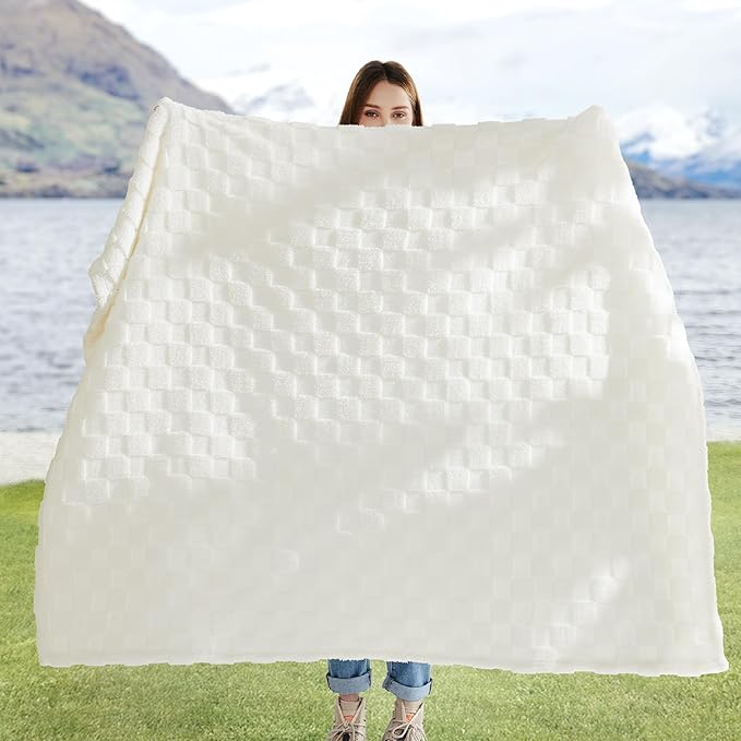 Bedsure GentleSoft Twin Blanket for Bed White - Super Soft Cozy Blankets for Women Men Girls, Cute Fuzzy Fleece Throws for Bedroom Couch, 60x80 Inches