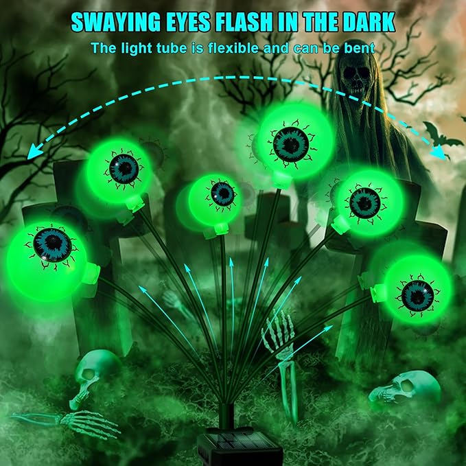 Solar Garden Lights Outdoor, Swaying Light Waterproof Solar Lights Outdoor for Yard Pathway Patio, Swaying Lawn Decor as Gardening Gifts for Women Holiday (Green, 4 Pack Halloween Decor)