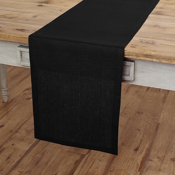 Solino Home Linen Black Table Runner 120 Inches Long - 100% Pure Linen Dining Table Runner 14 x 120 Inch for Fall, Autumn, Halloween, Thanksgiving - Fete