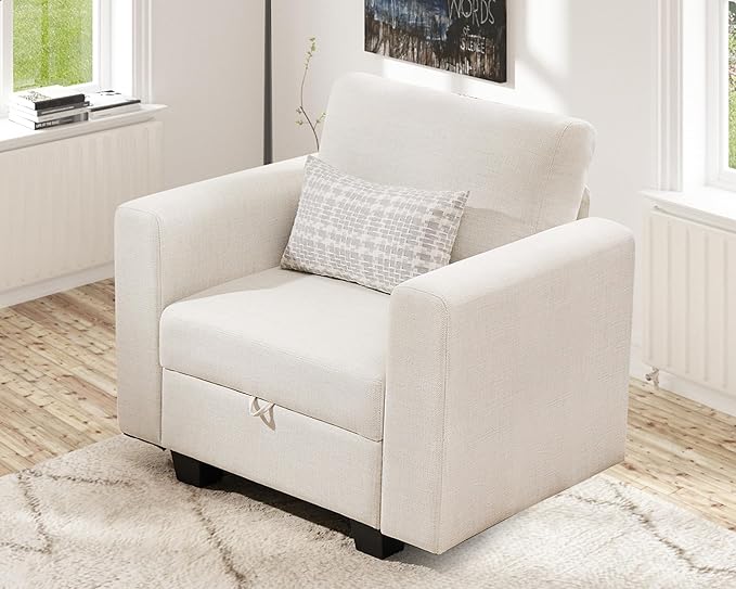 38.5 Oversized Accent Chair with Storage Beige, Single Modern Accent Sofa Chair with Arms for Apartment Living Room Linen(21" Deep Seat)