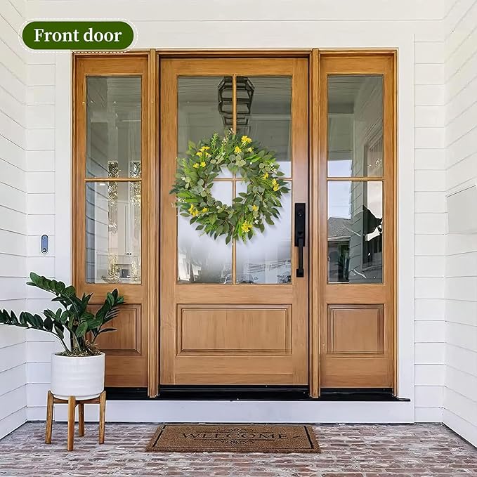 24 Inch Eucalyptus Greenery Wreaths for Front Door, Large Artificial Outdoor Spring Summer Wreath for Porch, Window, Farmhouse, Home Decor - All Seasons