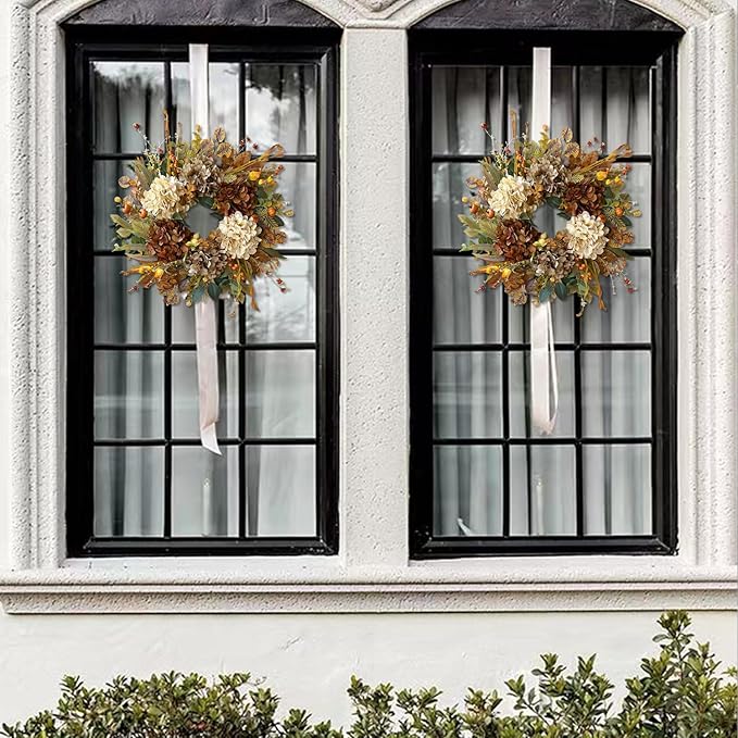 WANNA-CUL 24 Inch Fall Wreaths for Front Door with Hydrangea,Little Pumpkins-Fall Decorations for Home,Fall Door Wreath Decor for Autumn,Harvest, Halloween or Thanksgiving