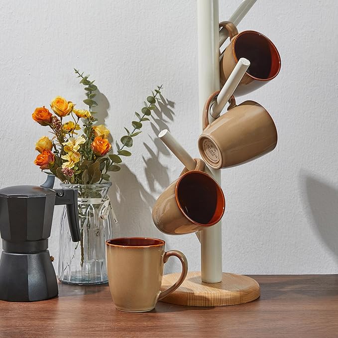 Coffee Mug 16 oz, Ceramic Coffee Mugs Set of 4, Reactive Glaze Mug for Latte/Tea/Cappuccino, Large Stackable Mug Set for Men, Women, Dad, Mom, Dishwasher & Microwave Safe, Brown Yellow