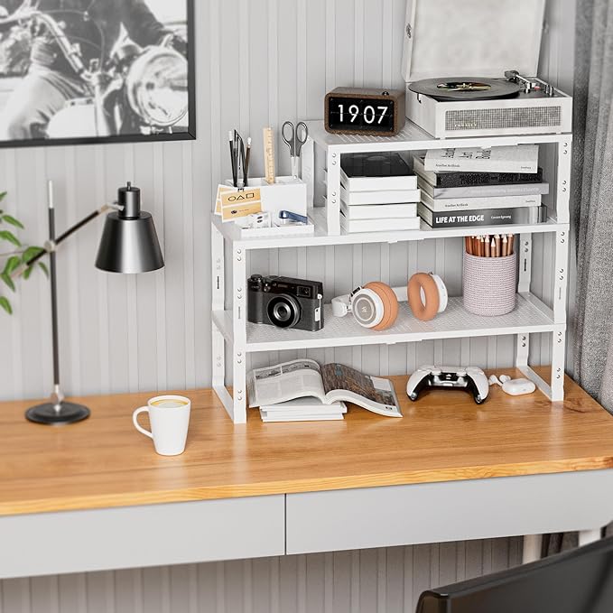 Expandable Spice Rack,Stackable Storage for Cabinet, Multi-Functional Kitchen Shelving,Height-Adjustable,Sustainable Organizer Solution(2Packs/White/Large)