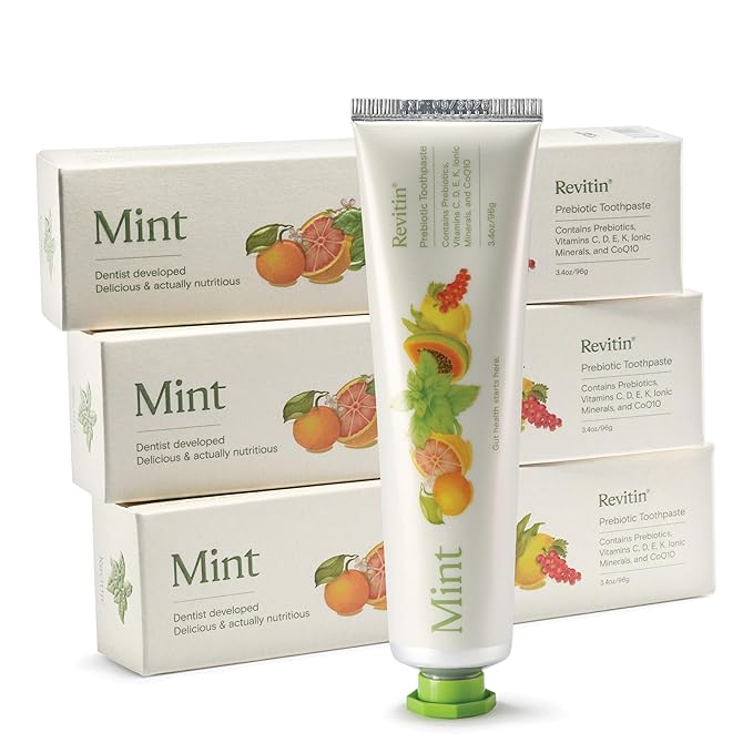 Revitin Toothpaste | Fluoride-Free Prebiotic Mint Tooth Gel | No SLS, Gluten Free, Dye Free, GMO Free, No Sweeteners | Non-Toxic, Kid Approved, Pack of 3