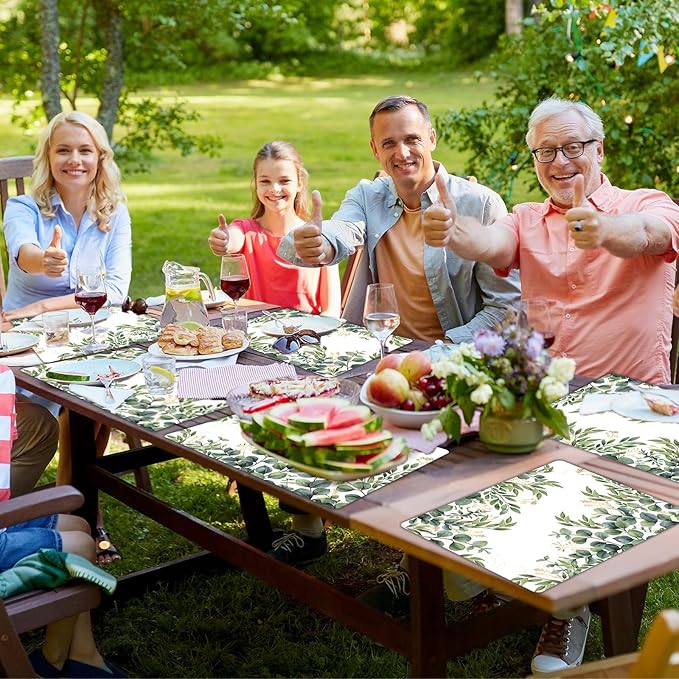 Eucalyptus Leaves Placemat Set of 6 Seasonal Summer Plastic Table Mats Spring Green Leaves Themed Place Mats Rustic Vintage Table Decoration for Indoor Outdoor Party Kitchen Dining
