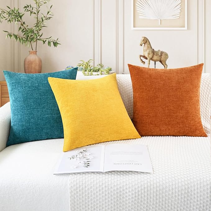 CaliTime Fall Throw Pillow Covers Decorative 18 X 18 Inches Pack of 4 Cozy Chenille Cushion Cases for Couch Sofa Bed Living Room Home Burnt Orange