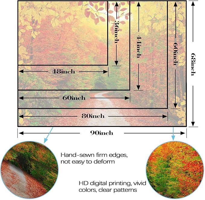 AMM Autumn Forest Tapestry Nature Fall Tree Thanksgiving Tapestry for Bedroom Aesthetic Autumn Path Yellow Red Fallen Leaves Landscape Tapestries Wall Hanging for Living Room Dorm 80 x 60 Inch