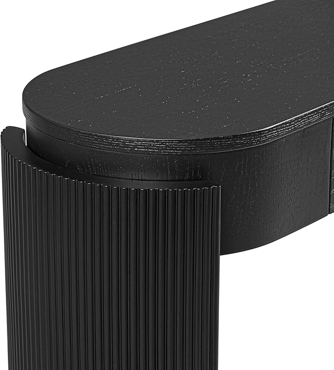 55" Sofa Table with Oval Top and 2 Drawers, Entryway Console Table with Fluted Design for Hallway,Foyer,Entry and Living Room (Fully Assembled-Black)