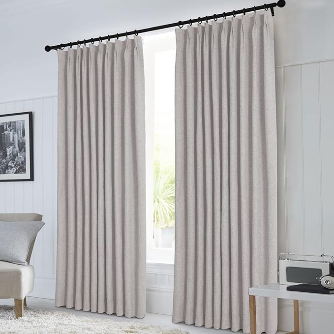 Macochico Extra Wide 100% Blackout Linen Curtains for Sliding Door Pleated Curtains with Hooks Insulated Soft Linen Drapes for Bedroom Living Room with Tieback Browish Grey 100”Wx84”L 1 Panel