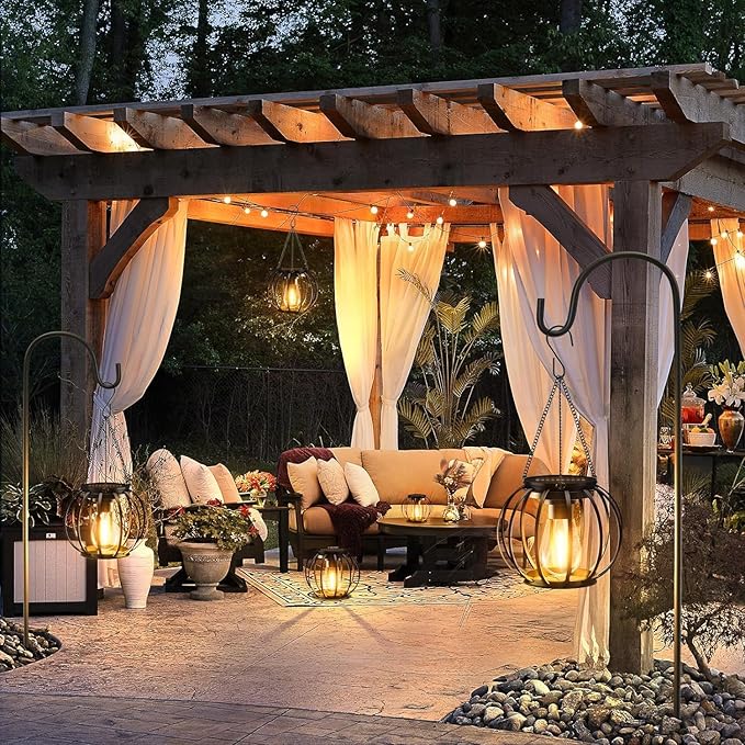 KOOPER Solar Lanterns Outdoor Waterproof, Upgraded Metal Hanging Solar Lights Outdoor Lanterns, Brighter Auto On/Off Outdoor Hanging Lantern for Yard Patio Pathway Porch Garden Decor 2 Pack
