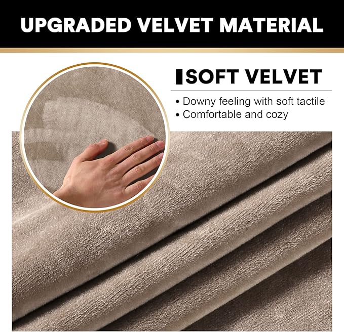 PrinceDeco Sectional Couch Covers 3 Pieces Velvet Sofa Covers L Shape Soft Couch Covers for Sectional Sofa Corner Sofa Cover Couch Cover for Dogs Washable (2 Seater + 1 Chaise,Taupe)