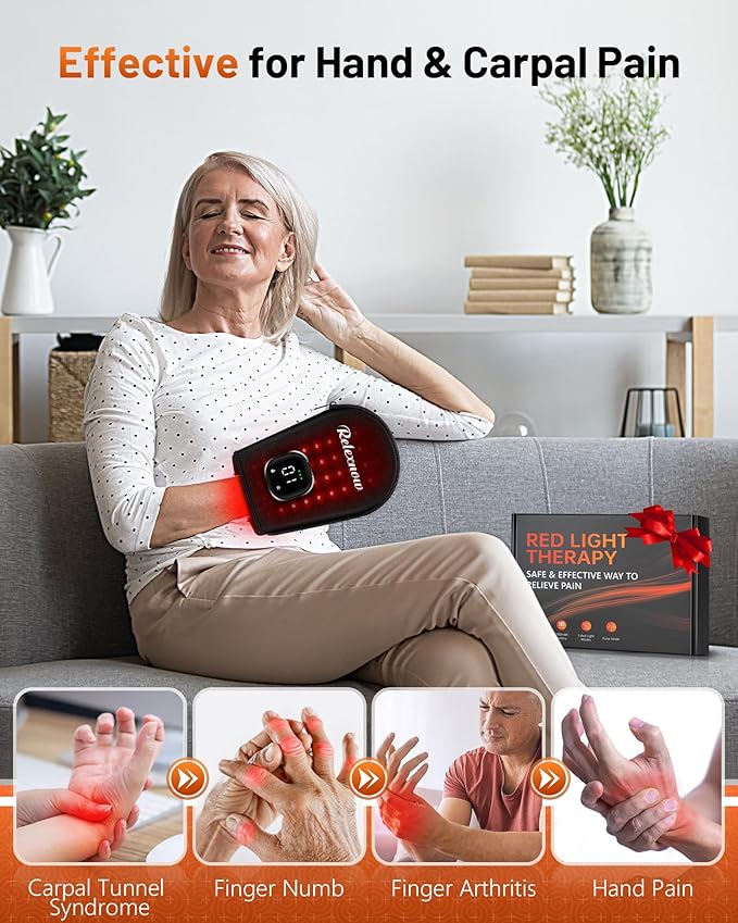 Cordless Red & Infrared Light Therapy for Hand Pain Relief with 660nm Red 850nm Infrared Light, Infrared Light Therapy Glove for Hands Fingers Wrist Joint Stiffness Treatment