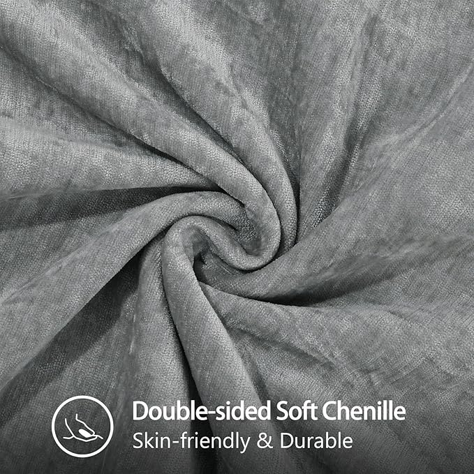 decorUhome Chenille Soft Throw Pillow Covers 18x18 Set of 2, Farmhouse Velvet Neutral Decorative Euro Pillow Covers with Stitched Edge for Couch Sofa Bed Home Decor, Neutral Gray