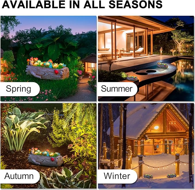 Garden Solar Figurine Light - Stump Succulent Solar Light Outdoor, Solar Powered Lighting Outside Decorations Yard Art Lawn Ornaments for Porch Patio Balcony - Succulent Gifts for Women Mom