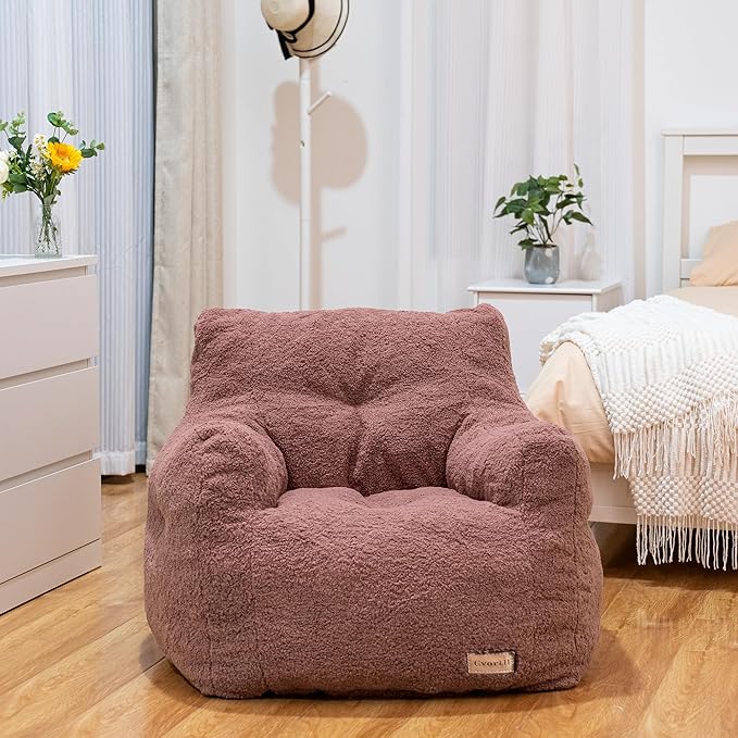 Bean Bag Chair with Filler, Bean Bag Sofa with Tufted Soft Stuffed Filling, Fluffy and Lazy Sofa, Comfy Cozy BeanBag Chairs with Memory Foam for Dorm, Apartment, Living Room (Red)