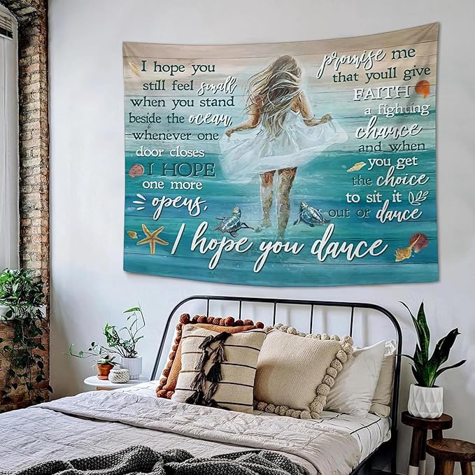 Coastal Beach Tapestry I Hope You Dance Tapestry Wall Hanging for Bedroom Sea Turtle Tapestries Aesthetic Wall Decor for Home Dorm Living Room 50"x60"