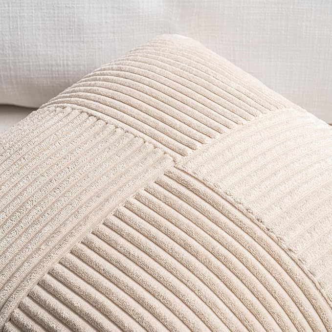 Fancy Homi 2 Packs Tan Lumbar Decorative Throw Pillow Covers 14x24 Inch for Living Room Couch Bed Sofa, Boho Home Decor, Soft Striped Corduroy Rectangle Accent Beige Cushion Case 35x60 cm