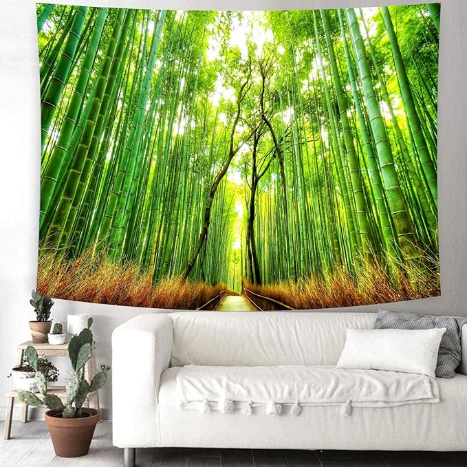 Delur Forest Pathway Tapestry Sunset Tropical Rainforest Nature Tree Tapestry Wall Hanging Sunrise Scenic Natural Green Landscape Headboard for Bedroom Living Room Home Decor (51.2" x 59.1")