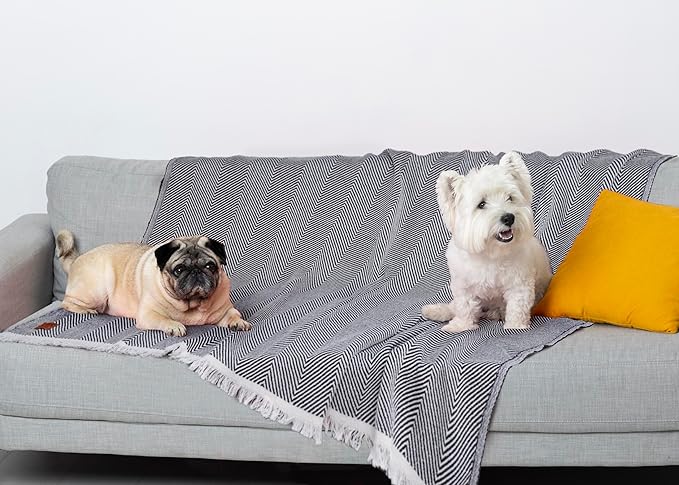 Gold Case Throw Blanket for Bed – 100% Recycled Turkish Cotton Bed Blanket – Decorative Throw Cotton Blankets for Living Room & Bedroom – Woven Twin Blankets - 71x90 - Grey