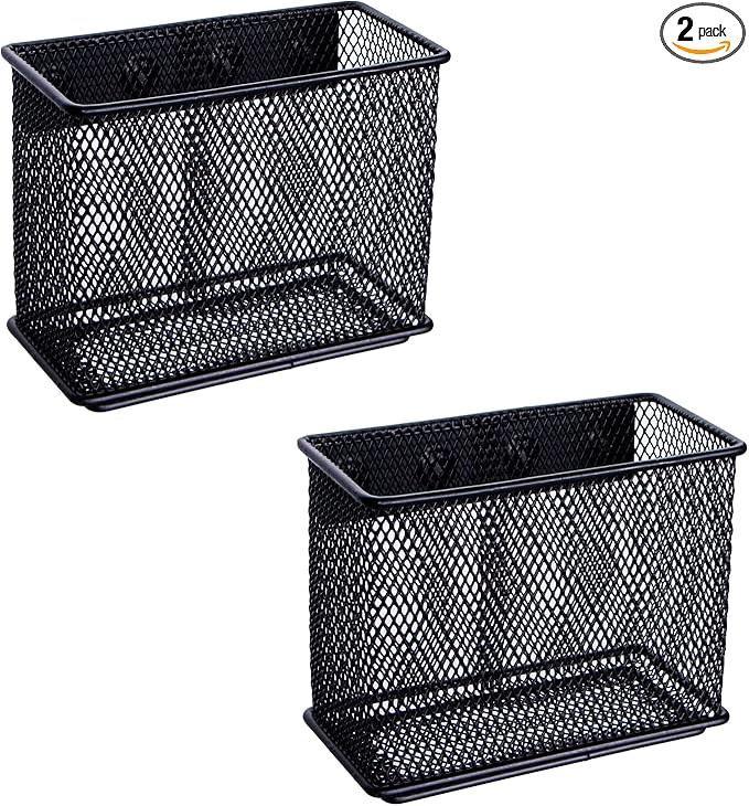 dedoot Magnetic Basket 2 Pack Magnetic Holder Locker Magnetic Pen Holder Magnetic Pencil Holder Strong for Whiteboard Marker, 4.7x2.3x3.7inch Black Mesh Magnetic Pen Holder for Refrigerator Fridge