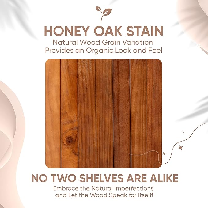 Homeforia 12 inch Oak Floating Shelf, High End Solid Real Wood 12inch Small Floating Shelves for Wall Mounted, Honey Oak Wooden 12in Floating Shelves, Heavy Duty Bracket, 12 X 6.5 X 1.75 in, Set of 4