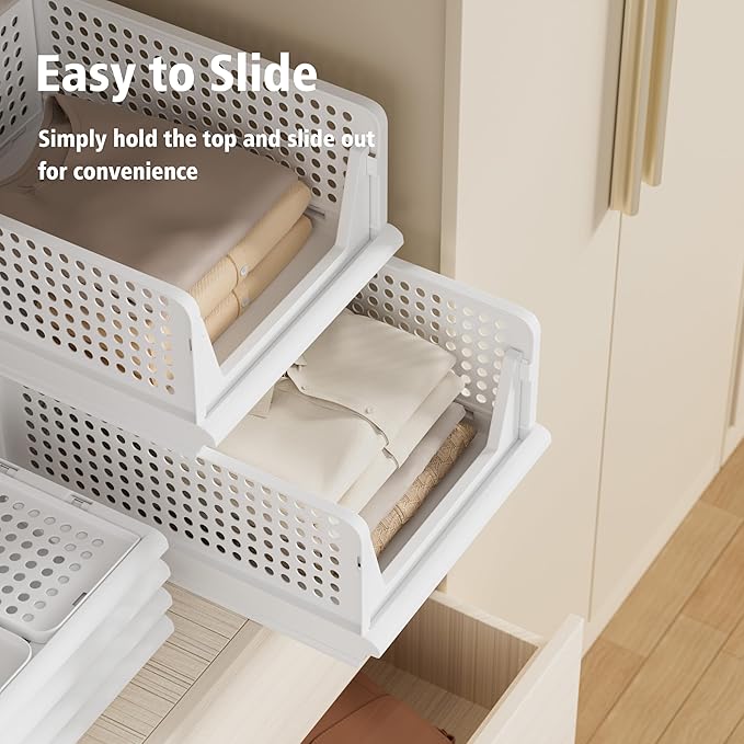 5 Pack Stackable Plastic Storage Basket Closet Organizer Bin Foldable Clothes Organizer Storage Drawer Shelf Container for Living Room Bathroom Kitchen Office (5L)