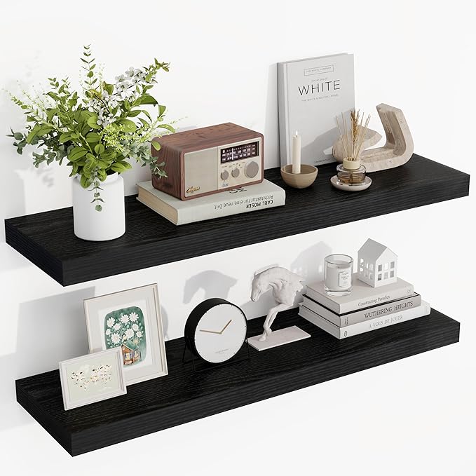 36 Inch Floating Shelves, 36"x9.25"x1.5" Inch Deep Floating Shelves for Wall, Wooden Shelves for Bathroom, Bedroom, Living Room, Black