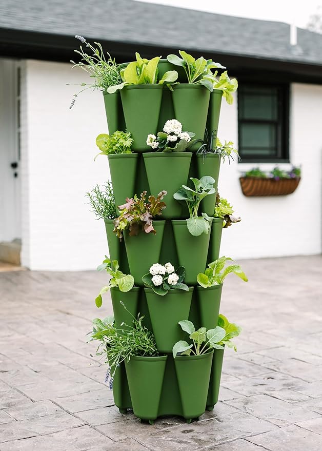 Greenstalk Patented Large 5 Tier Vertical Garden Planter with Patented Internal Watering System Great for Growing a Variety of Strawberries, Vegetables, Herbs, & Flowers (Evergreen)