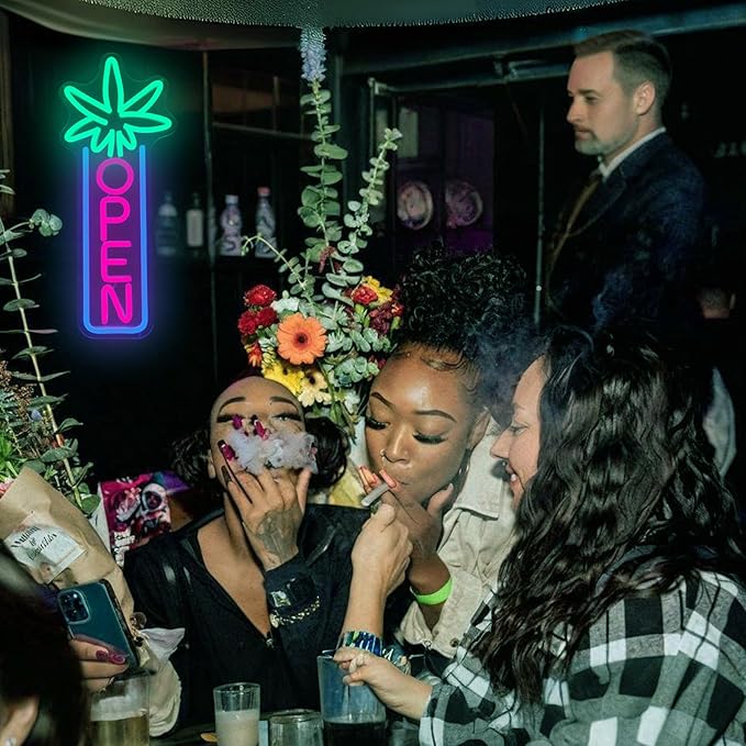 Green Leaf Neon Sign Dimmable Open Neon Lights for Wall Decor LED Neon Sign by USB Powered LED Neon Open Sign For Dispensary Beer Bar Man Cave Coffee Store Hotel Wall Party Decorations 16.8''x7''