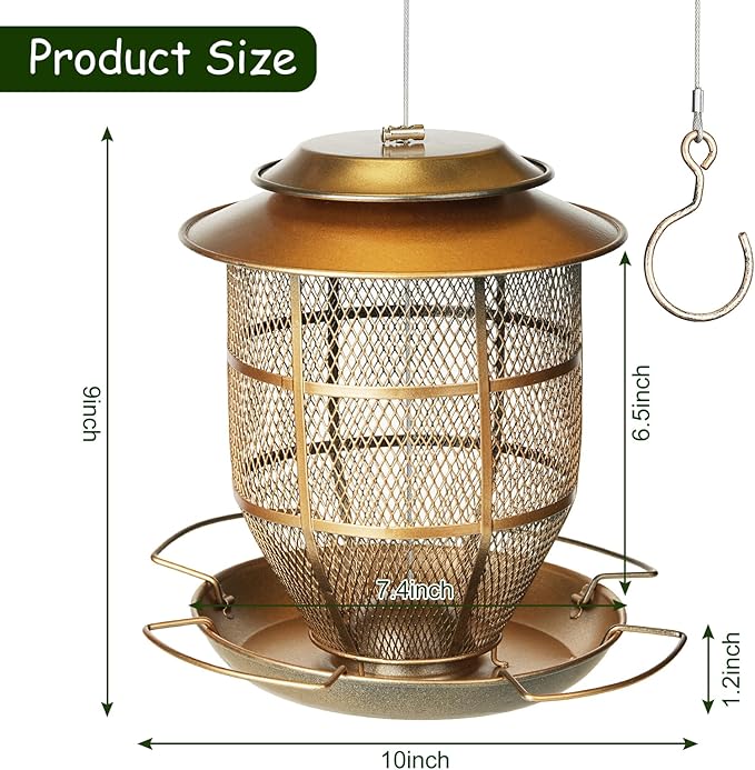 Bird Feeder for Outdoors, Funnel Style Wild Finch Feeders for Outside Hanging Courtyard Bird Watching, Metal Birdfeeder with Lid Fixing Buckle, 3Lbs Capacity