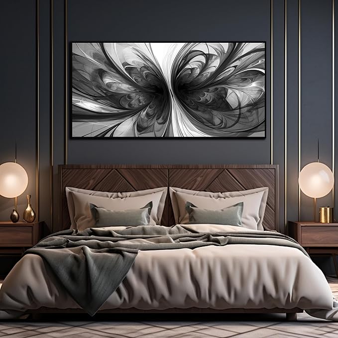 Large Abstract Canvas Wall Art for Living Room Black and White Wall Decor for Office Black Framed Wall Art 29 x 58 Inch